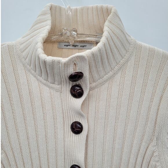Eight Eight Eight Off White Rib Knit Button Down Academia Cardigan Sweater - Picture 6 of 12